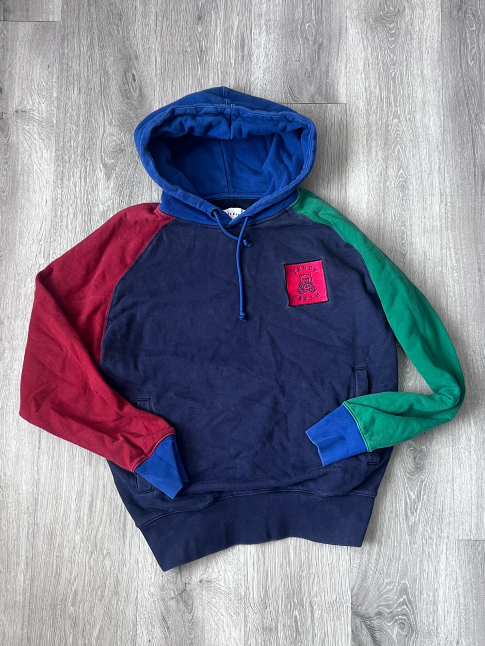 Teddy Fresh Colorblock Navy Hoodie with Red and Green Sleeves
